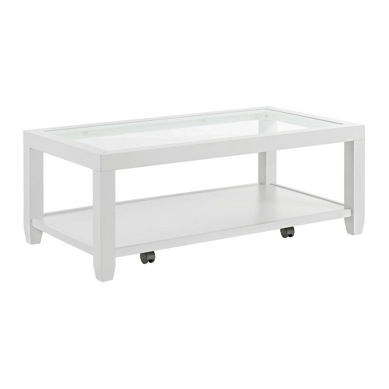 Wood and Glass Top 48-Inch Wide Coffee Table with Shelf Storage