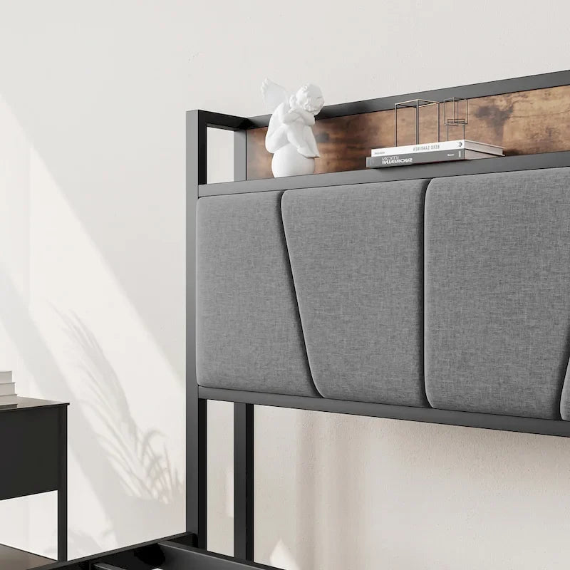 Tête de lit de rangement pour lit double avec station de recharge
