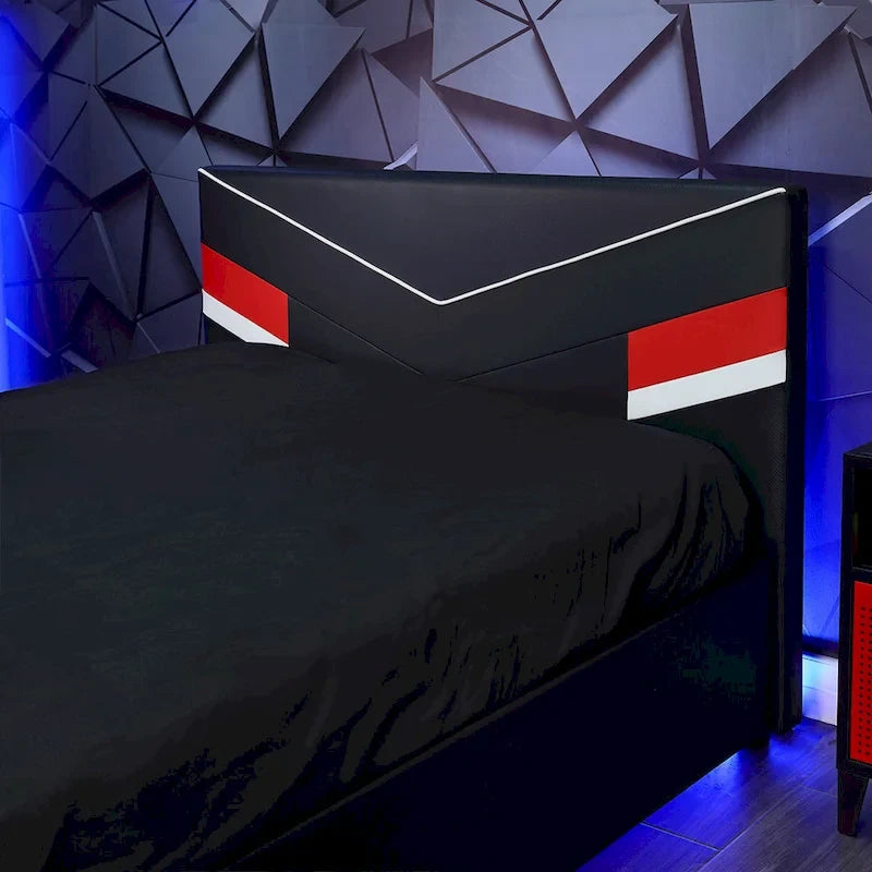 Cadre de lit gaming eSports avec support TV, Noir/Rouge, Lit simple
