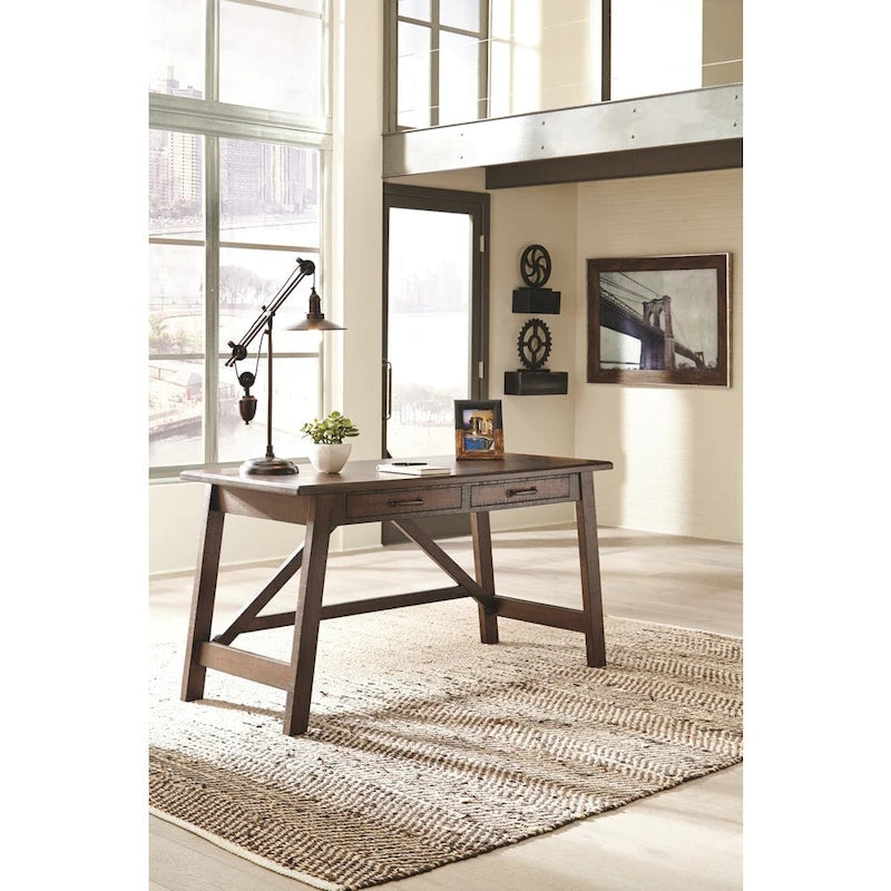Bureau d'ordinateur à pieds rustique marron