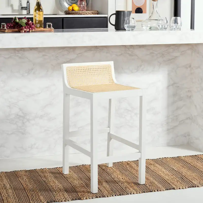 Tabouret de comptoir bas de dossier en rotin - 16Lx19Px31H