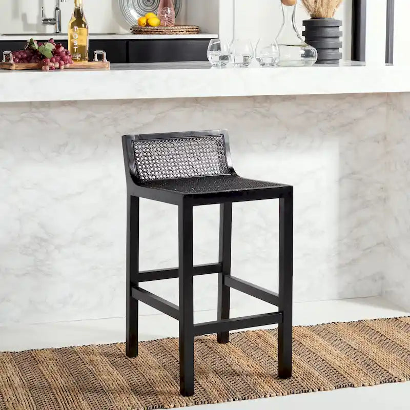 Tabouret de comptoir bas de dossier en rotin - 16Lx19Px31H