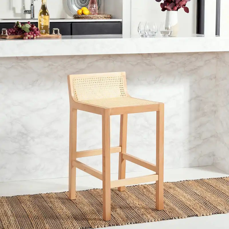 Tabouret de comptoir bas de dossier en rotin - 16Lx19Px31H