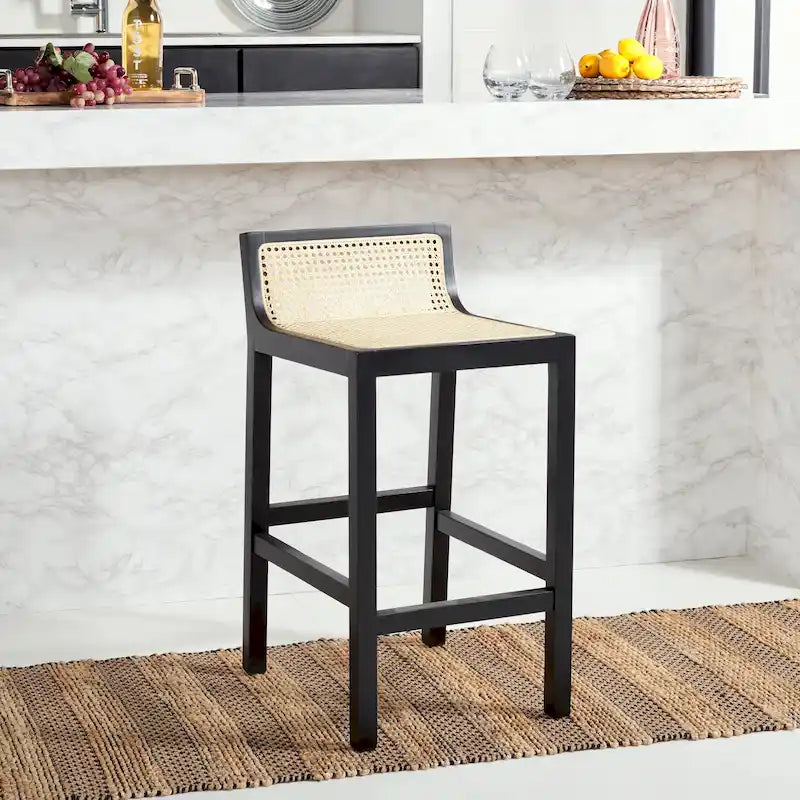 Tabouret de comptoir bas de dossier en rotin - 16Lx19Px31H