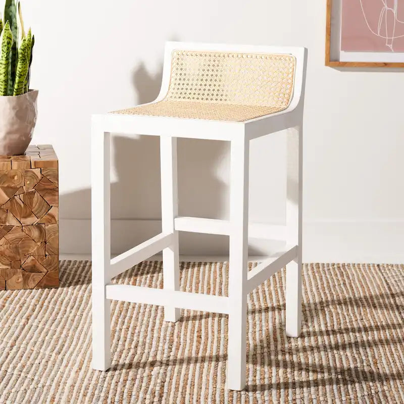 Tabouret de comptoir bas de dossier en rotin - 16Lx19Px31H