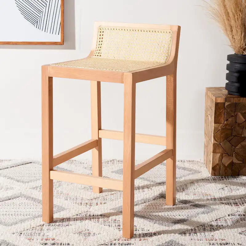 Tabouret de comptoir bas de dossier en rotin - 16Lx19Px31H