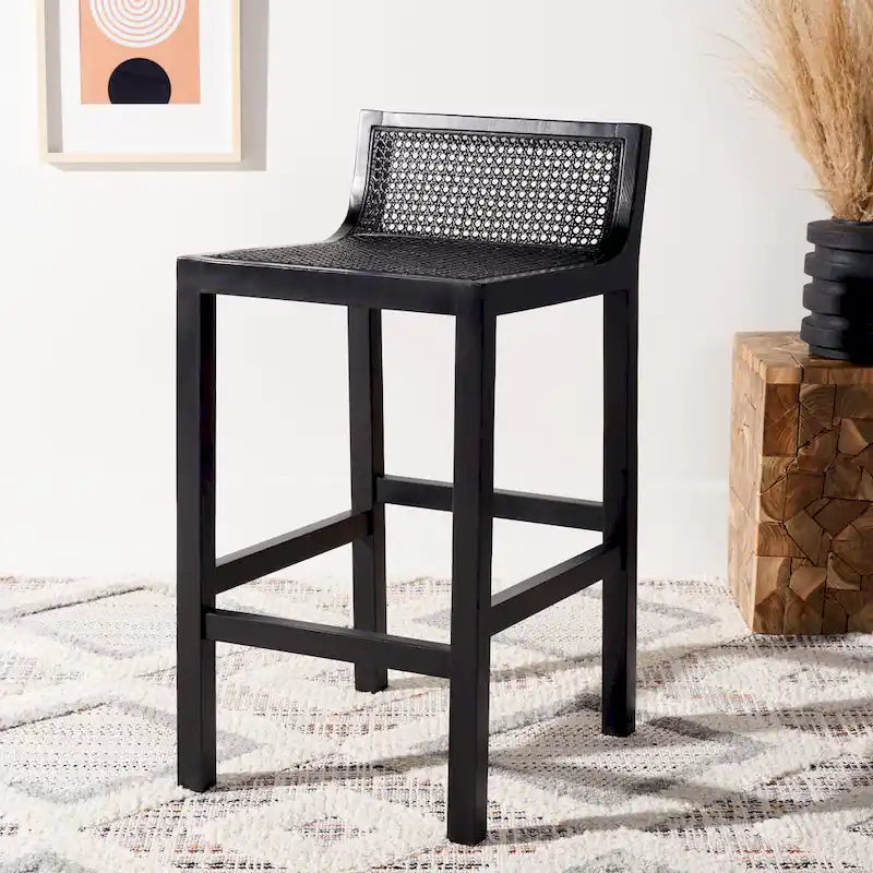 Tabouret de comptoir bas de dossier en rotin - 16Lx19Px31H