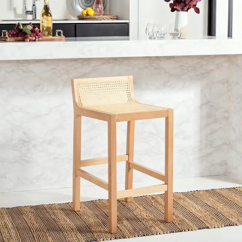 Tabouret de comptoir bas de dossier en rotin - 16Lx19Px31H