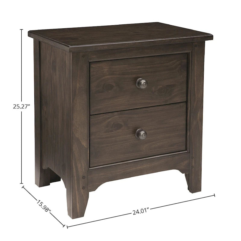 Table de chevet 2 tiroirs en bois style fermier, brun River Rock