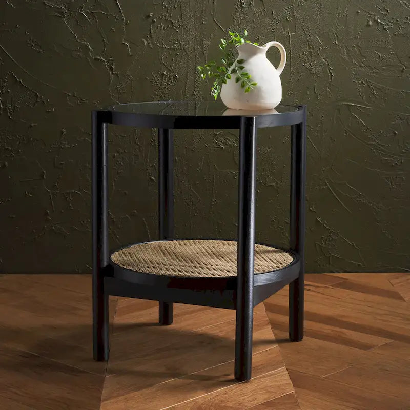 Rattan/Glass Two-Tier Accent Table - 23W x 23D x 24H