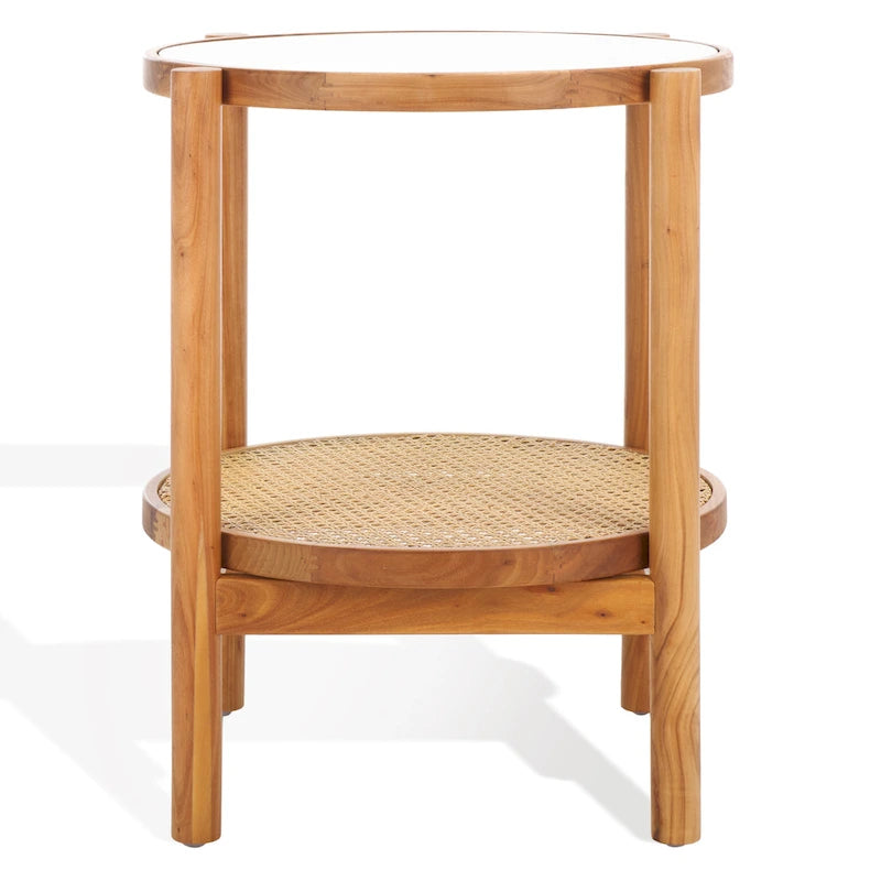 Rattan/Glass Two-Tier Accent Table - 23W x 23D x 24H
