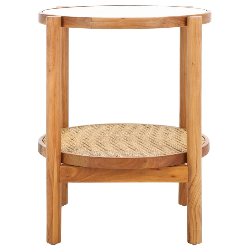 Rattan/Glass Two-Tier Accent Table - 23W x 23D x 24H