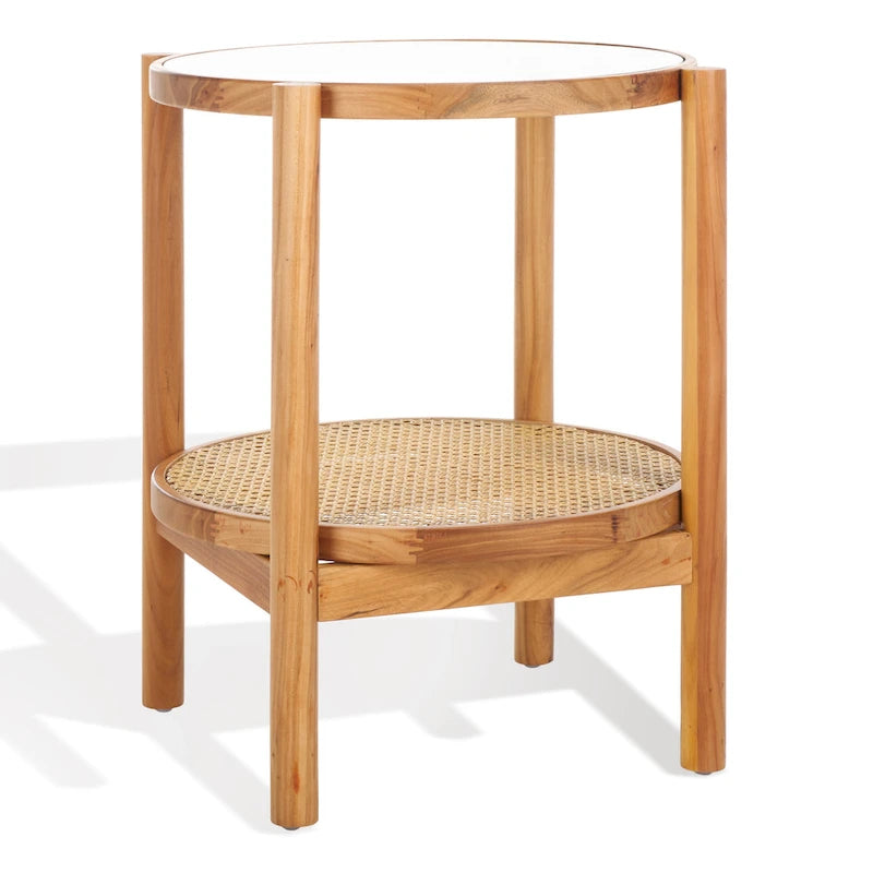 Table d'appoint à deux niveaux en rotin et verre - 23L x 23P x 24H