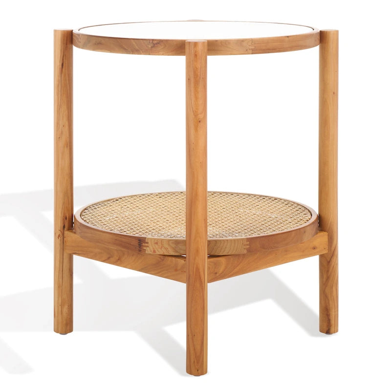Table d'appoint à deux niveaux en rotin et verre - 23L x 23P x 24H