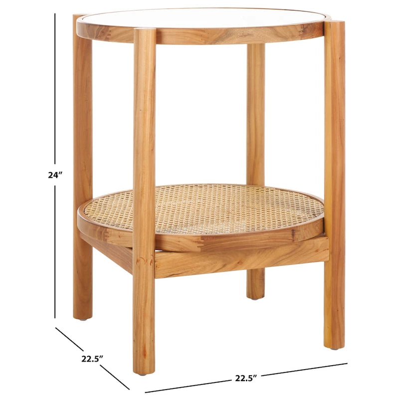 Table d'appoint à deux niveaux en rotin et verre - 23L x 23P x 24H