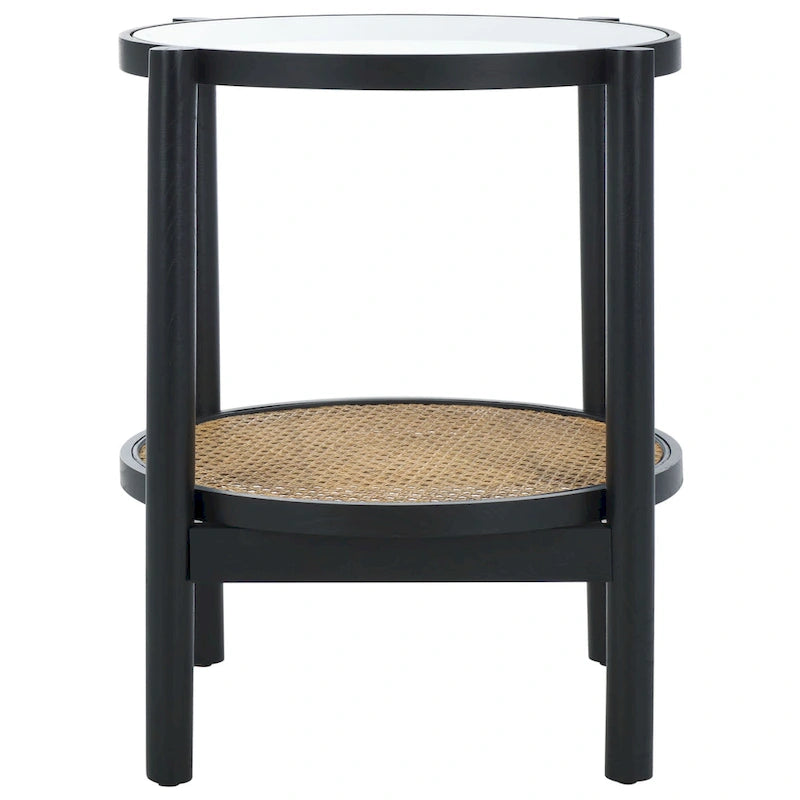 Table d'appoint à deux niveaux en rotin et verre - 23L x 23P x 24H