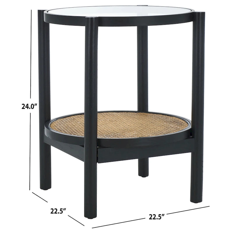 Table d'appoint à deux niveaux en rotin et verre - 23L x 23P x 24H