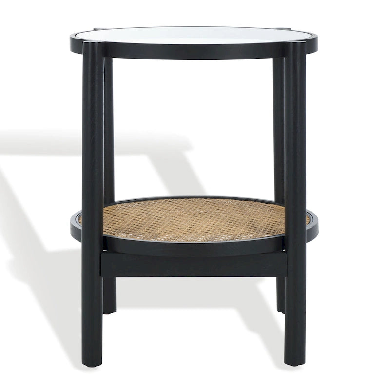 Table d'appoint à deux niveaux en rotin et verre - 23L x 23P x 24H