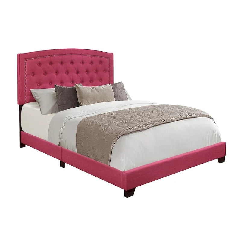 Lit capitonné en tissu rose