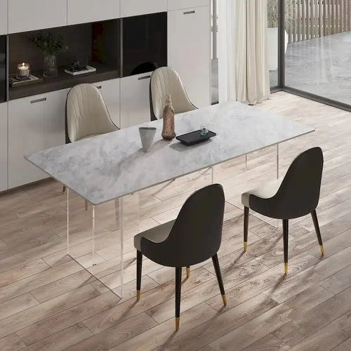 1.8M Modern Luxurious Rectangular Sintered Stone Dining Table With Acrylic Stand