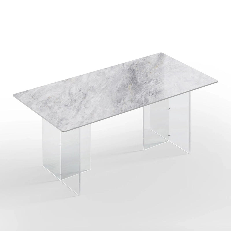 Table à manger rectangulaire moderne et luxueuse en pierre frittée de 1,8 m avec pied en acrylique