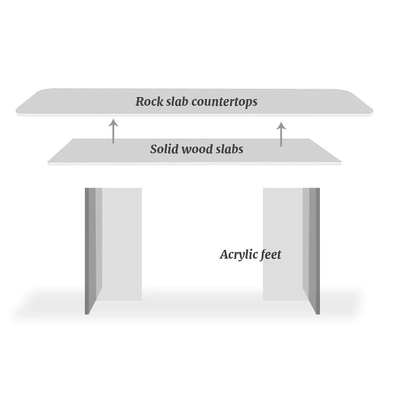 Table à manger rectangulaire moderne et luxueuse en pierre frittée de 1,8 m avec pied en acrylique