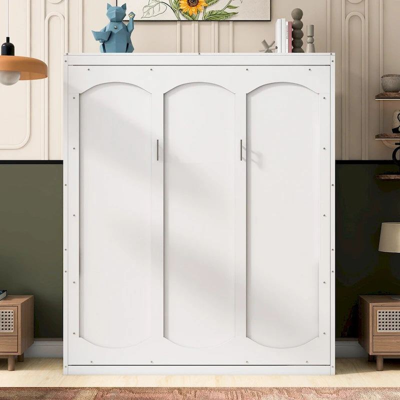 Étagères de rangement murales Queen Size Murphy, lit escamotable se repliant facilement dans une armoire en bois, avec support de matelas