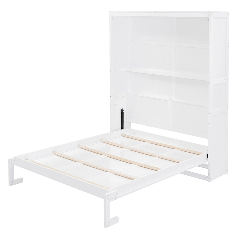 Étagères de rangement murales Queen Size Murphy, lit escamotable se repliant facilement dans une armoire en bois, avec support de matelas