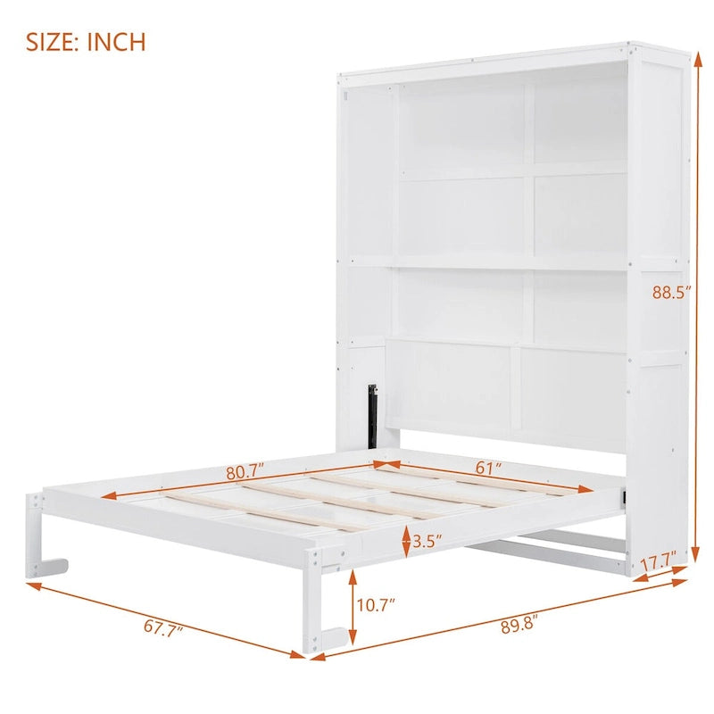 Étagères de rangement murales Queen Size Murphy, lit escamotable se repliant facilement dans une armoire en bois, avec support de matelas