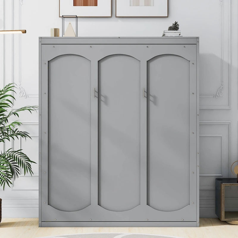 Étagères de rangement murales Queen Size Murphy, lit escamotable se repliant facilement dans une armoire en bois, avec support de matelas