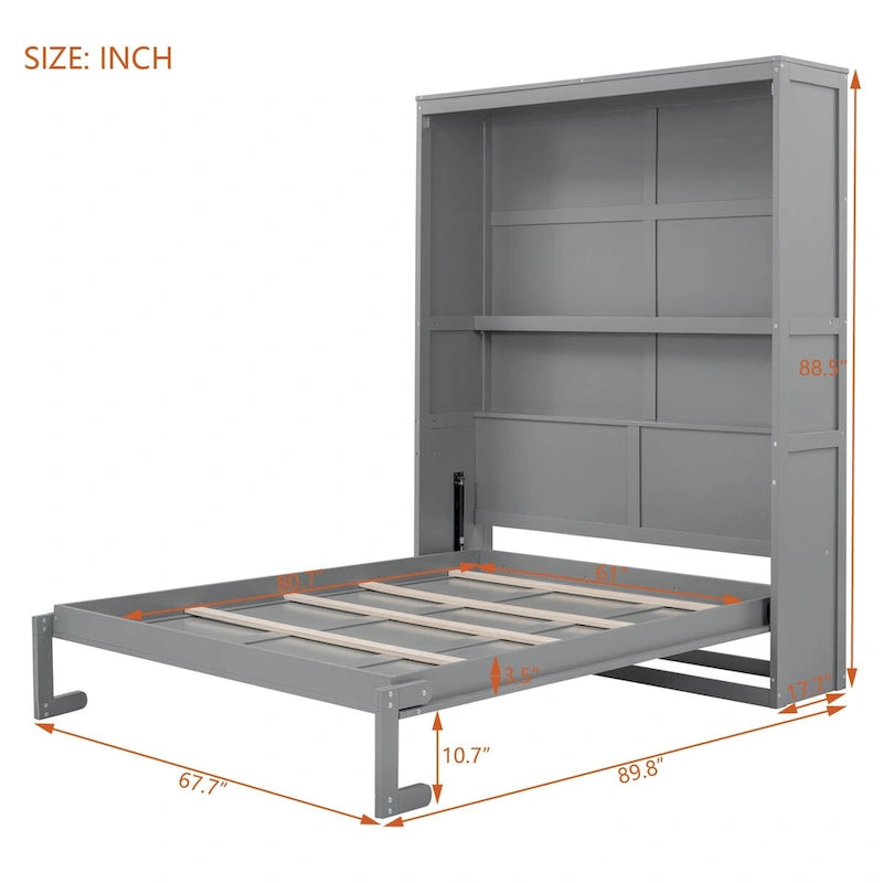 Étagères de rangement murales Queen Size Murphy, lit escamotable se repliant facilement dans une armoire en bois, avec support de matelas