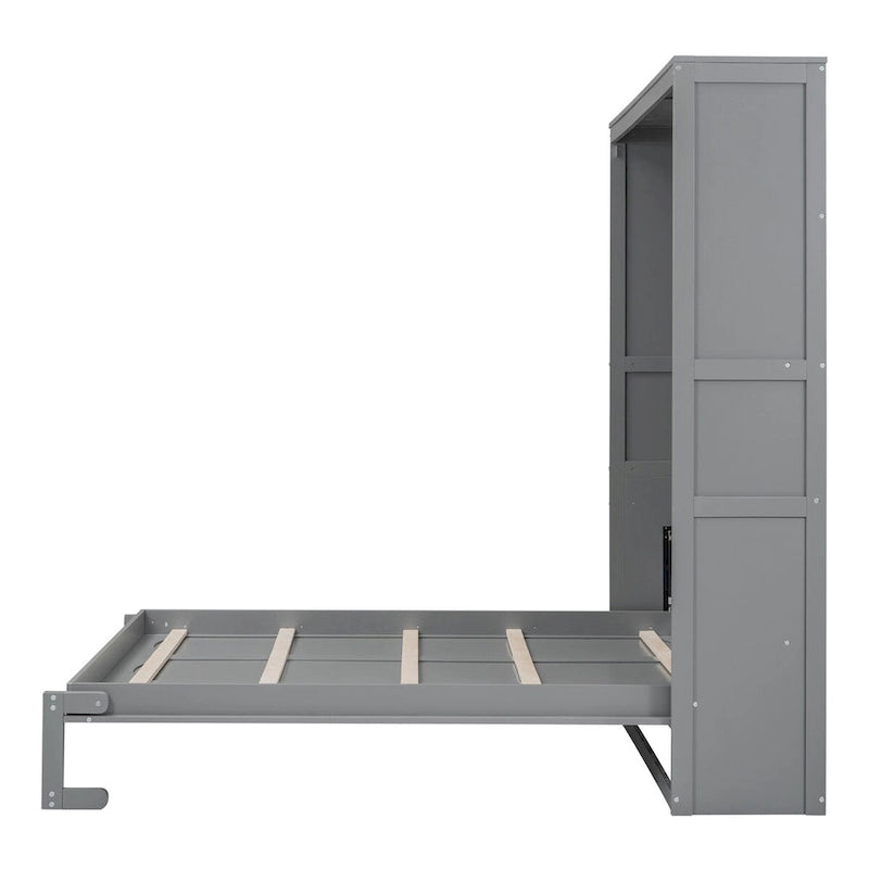 Étagères de rangement murales Queen Size Murphy, lit escamotable se repliant facilement dans une armoire en bois, avec support de matelas