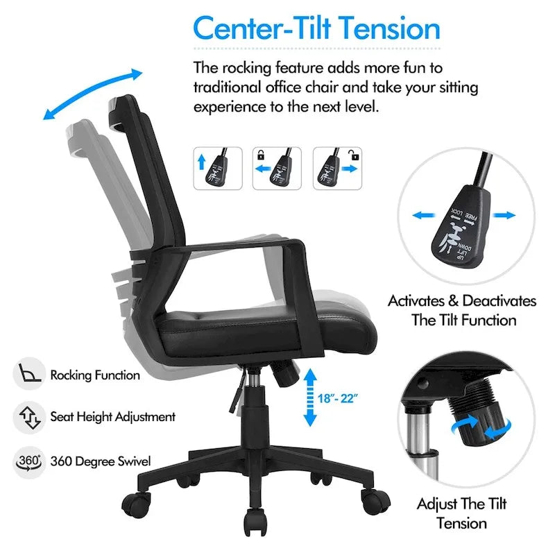 Chaise de bureau ergonomique en maille réglable avec support lombaire