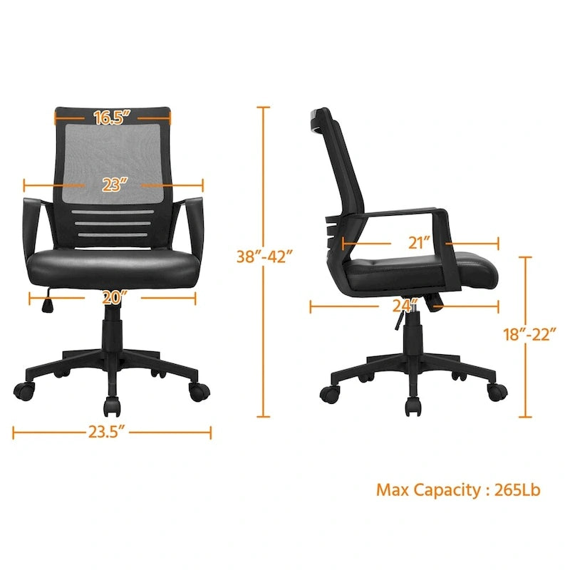Chaise de bureau ergonomique en maille réglable avec support lombaire
