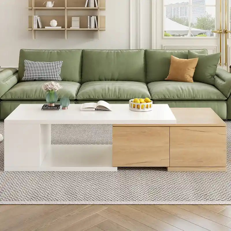 Table basse extensible avec 2 tiroirs de rangement