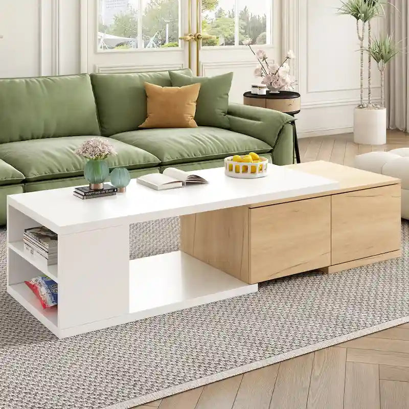 Table basse extensible avec 2 tiroirs de rangement