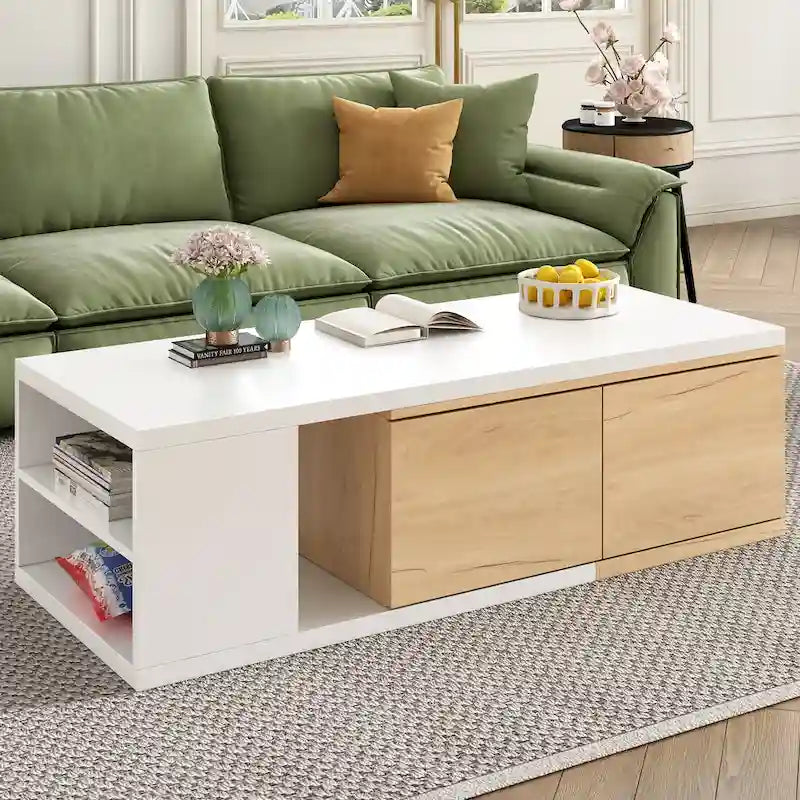 Table basse extensible avec 2 tiroirs de rangement
