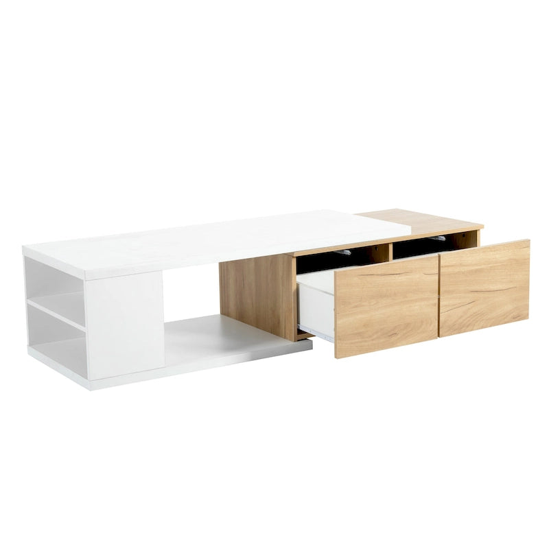 Table basse extensible avec 2 tiroirs de rangement