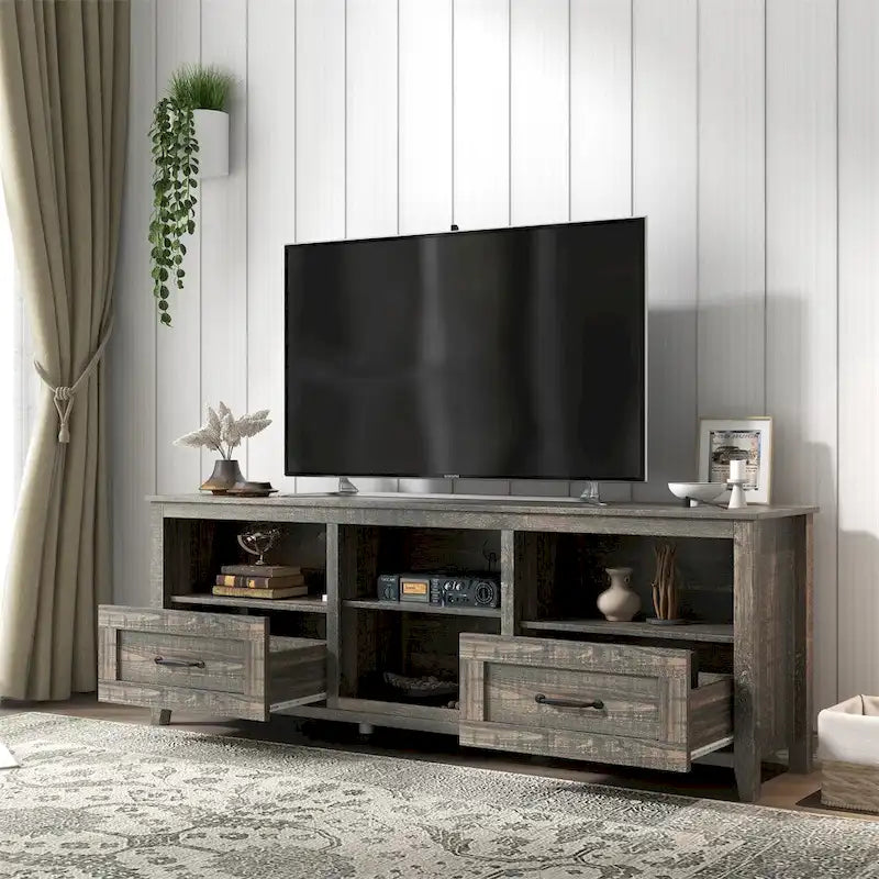 Meuble TV de 178 cm de long avec 2 tiroirs et 4 compartiments de rangement
