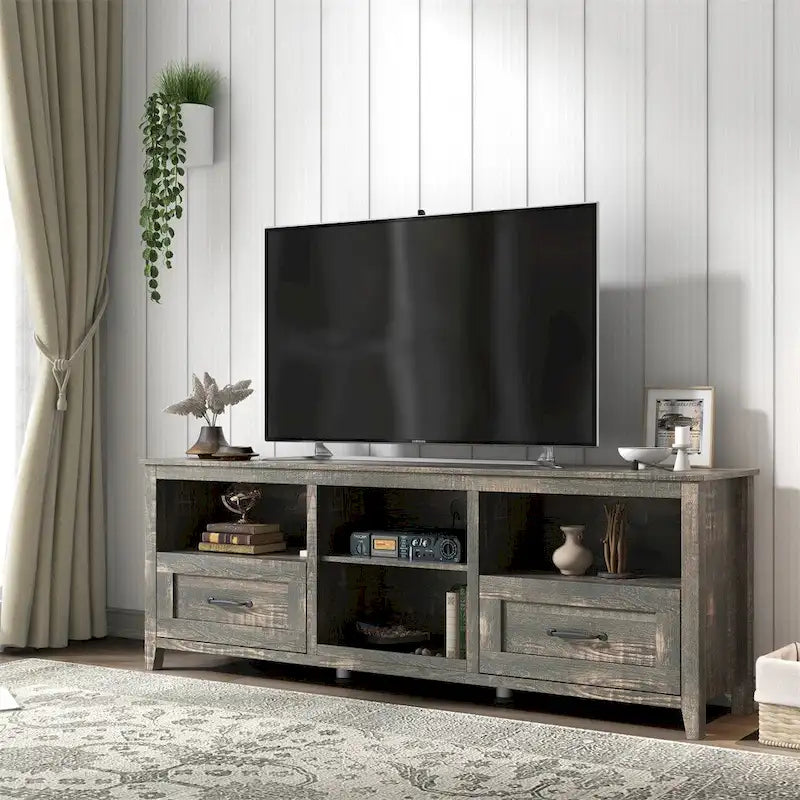 Meuble TV de 178 cm de long avec 2 tiroirs et 4 compartiments de rangement