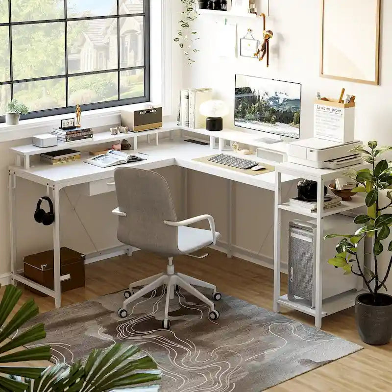 Bureau d'ordinateur de 172 cm avec tiroir de classement et prise de courant, lumières LED