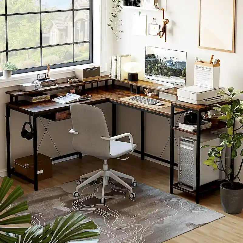 Bureau d'ordinateur de 172 cm avec tiroir de classement et prise de courant, lumières LED