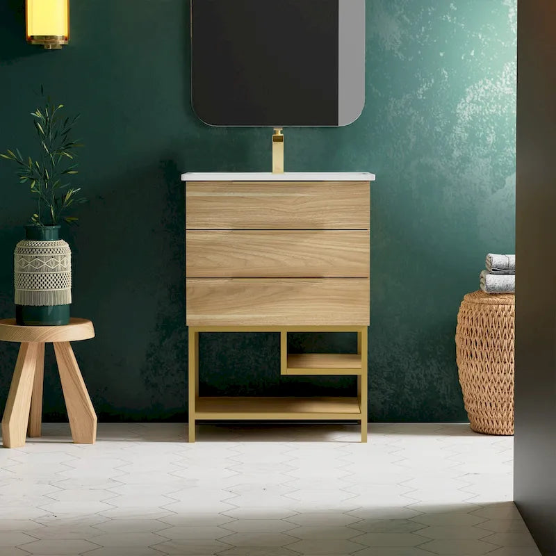 Meuble-lavabo de salle de bain en chêne de 61 cm