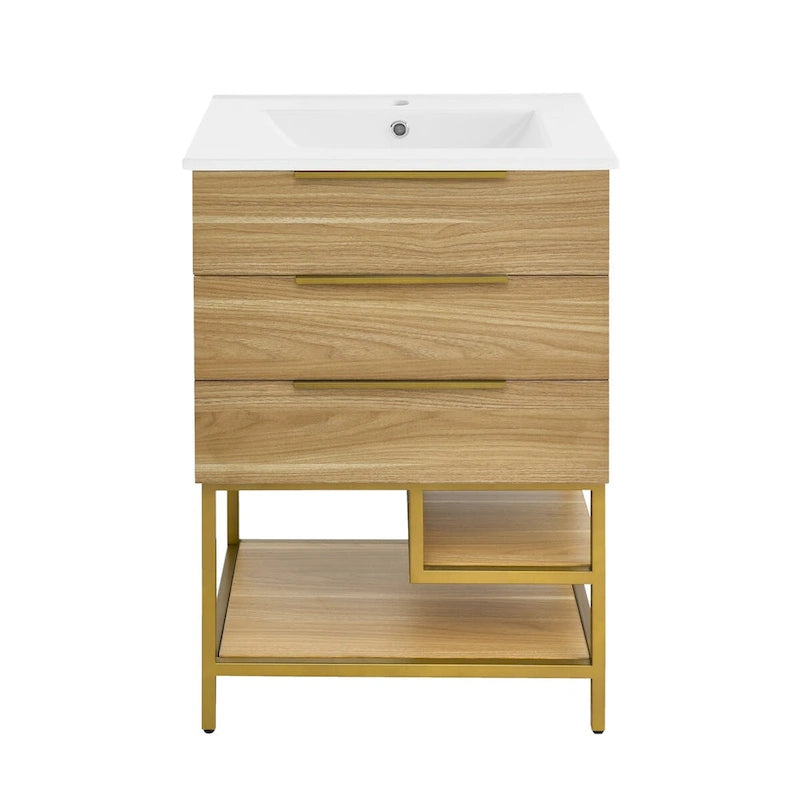 Meuble-lavabo de salle de bain en chêne de 61 cm