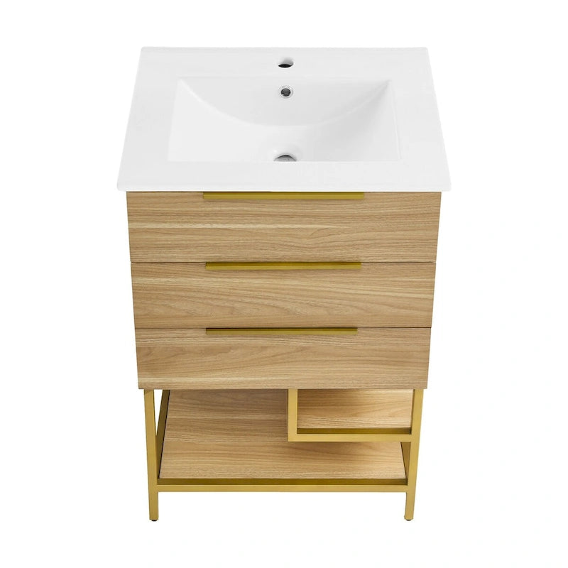 Meuble-lavabo de salle de bain en chêne de 61 cm