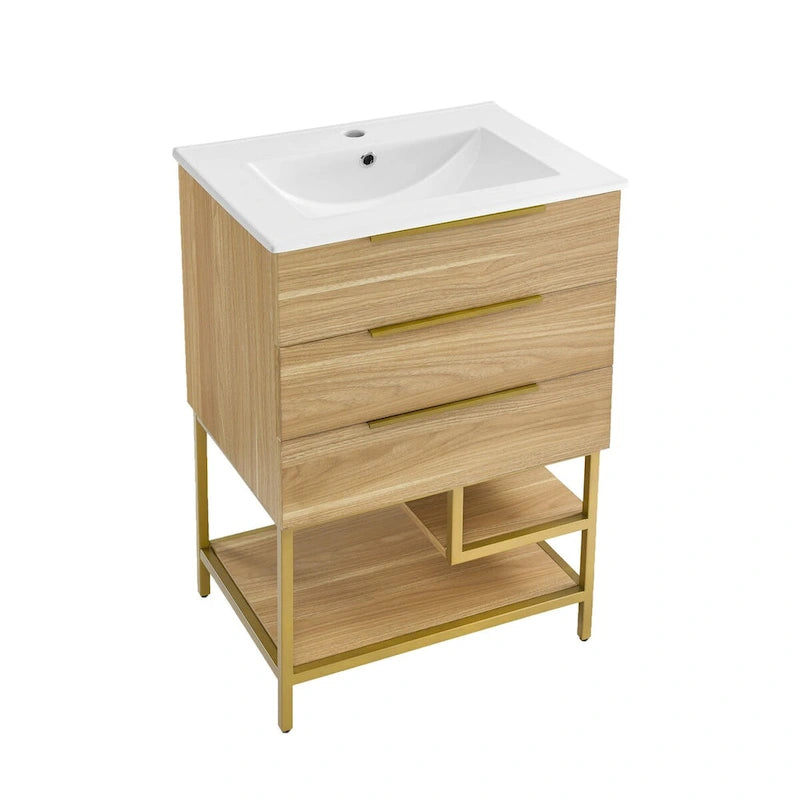 Meuble-lavabo de salle de bain en chêne de 61 cm