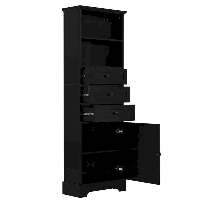 Meuble de rangement haut noir avec 3 tiroirs et étagères réglables pour salle de bain, bureau, étude et intérieur