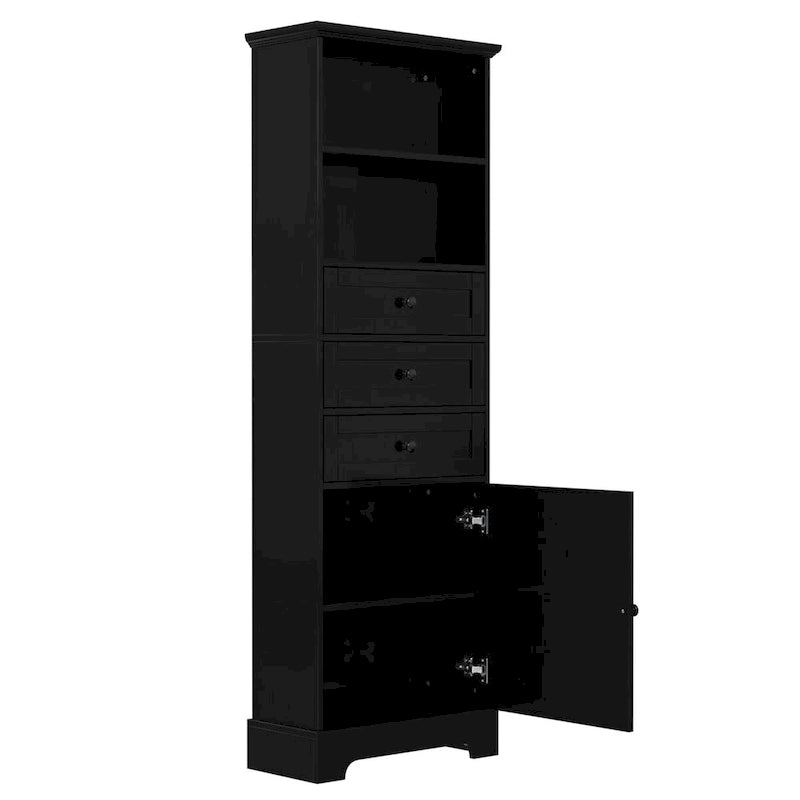 Meuble de rangement haut noir avec 3 tiroirs et étagères réglables pour salle de bain, bureau, étude et intérieur