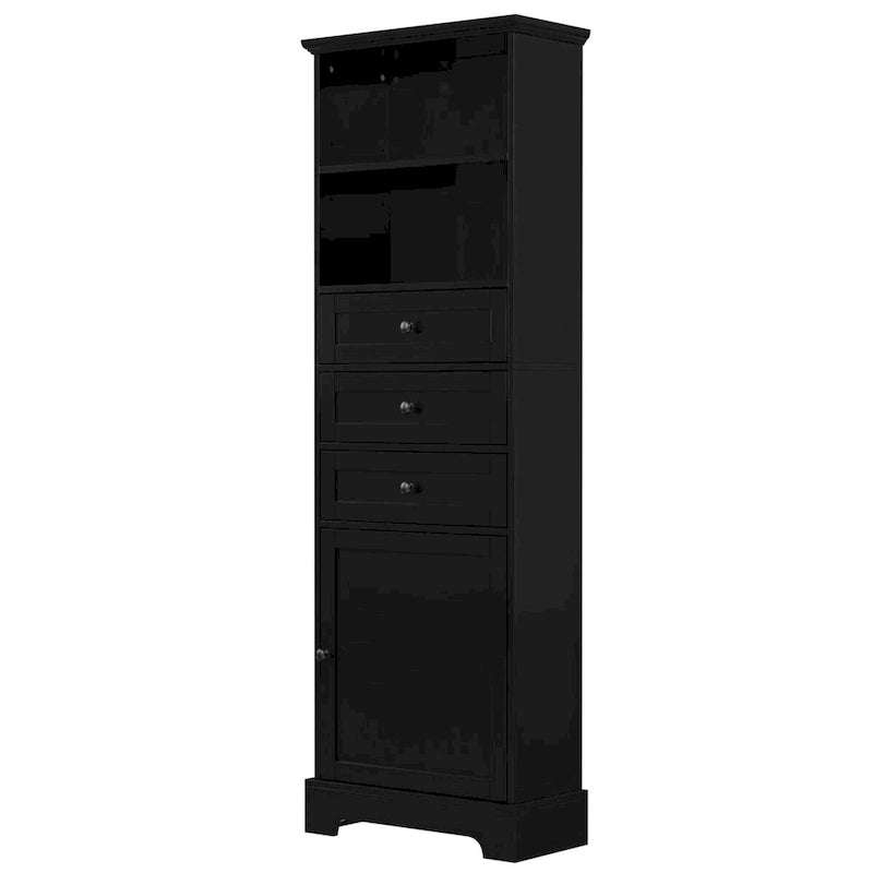 Meuble de rangement haut noir avec 3 tiroirs et étagères réglables pour salle de bain, bureau, étude et intérieur