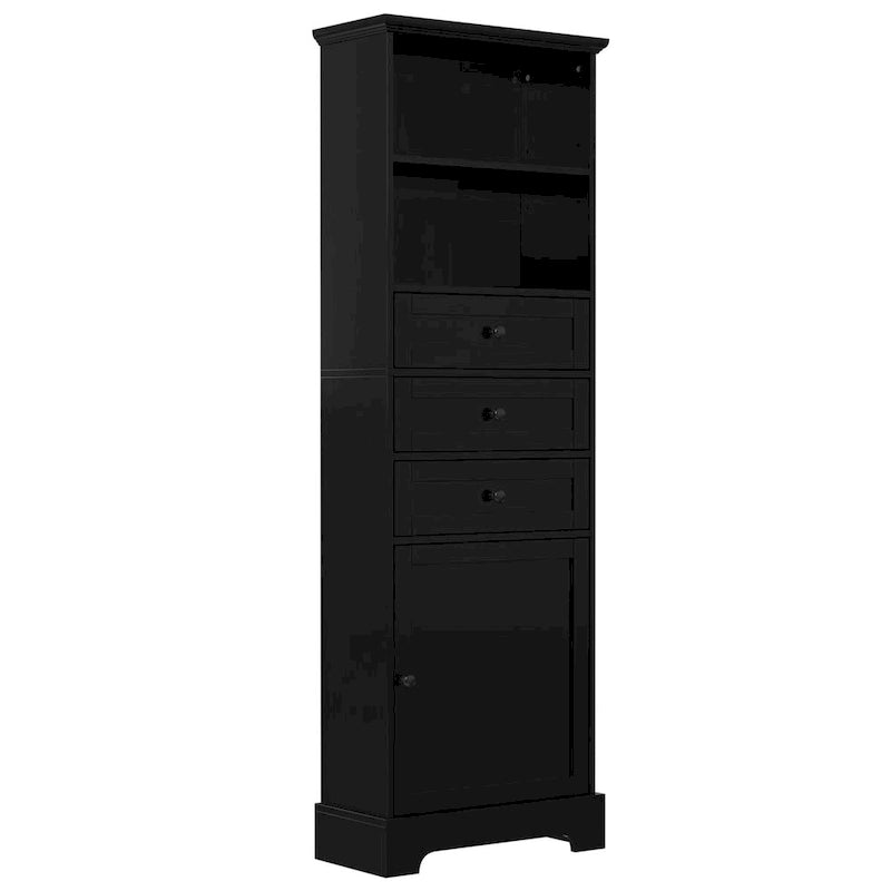 Meuble de rangement haut noir avec 3 tiroirs et étagères réglables pour salle de bain, bureau, étude et intérieur